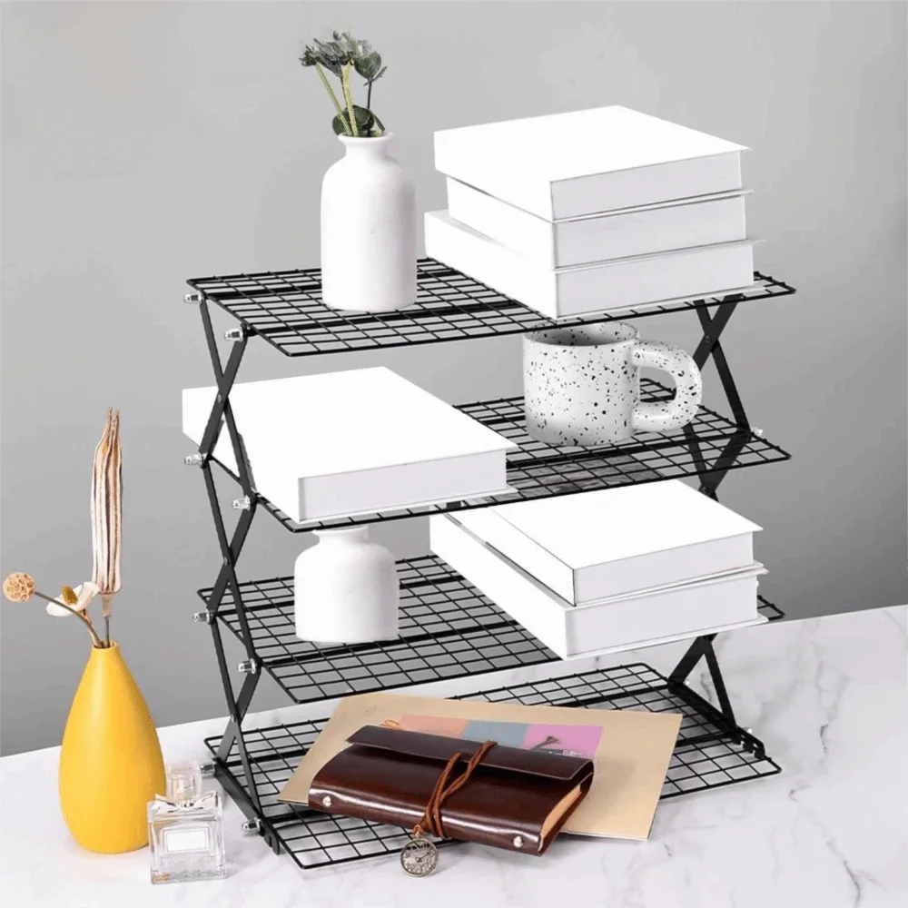 

4/5 Tier Collapsible Baking Cooling Rack Adjustable Height Space-Saving Baking Drying Rack Stainless Steel Rectangular