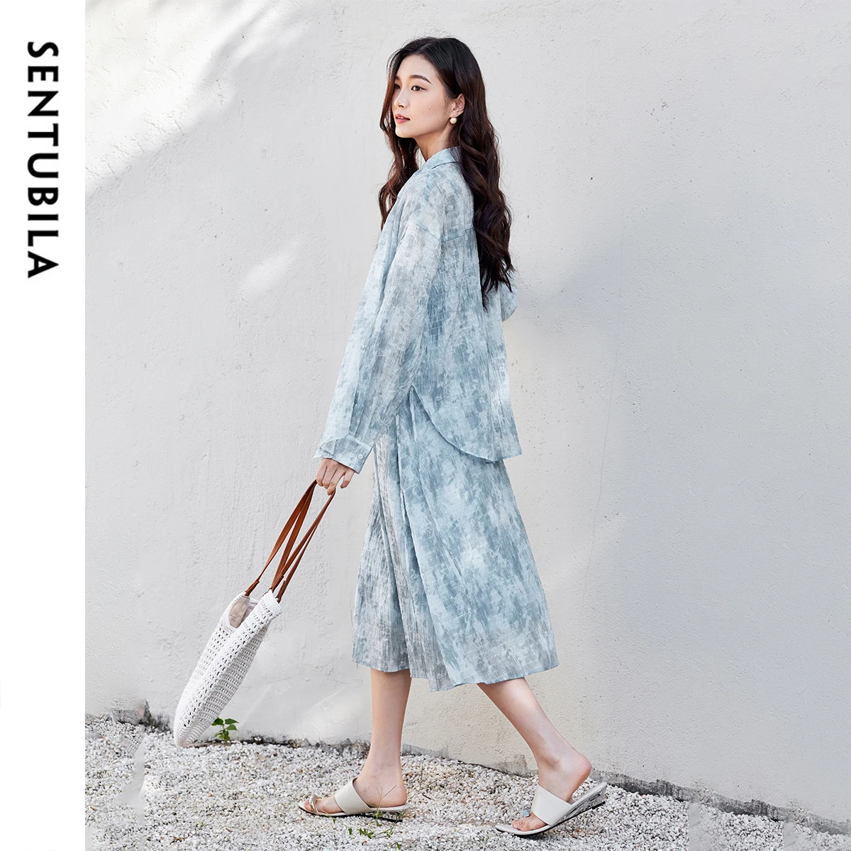 SENTUBILA Two Piece Shirt Dress Sets Women 2026 Spring Tie-dye Slip Dresses Loose Casual Shirt New In Matching Sets 151Z58592