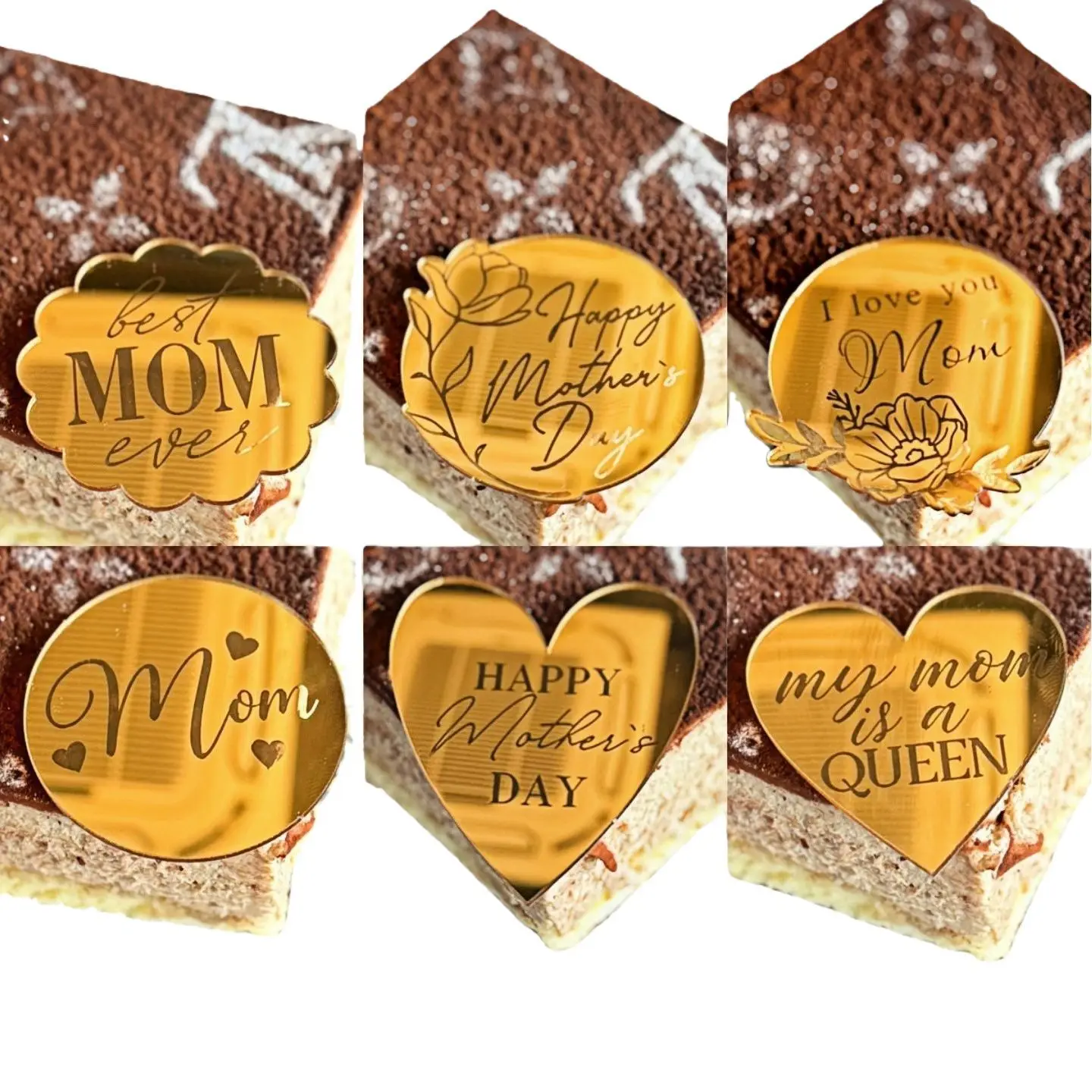 Mother'S Day Cake Topper Acrylic Mom Themed Cake Topper Acrylic Cake Topper Shiny Golden Mirror Decoration For Family Gathering