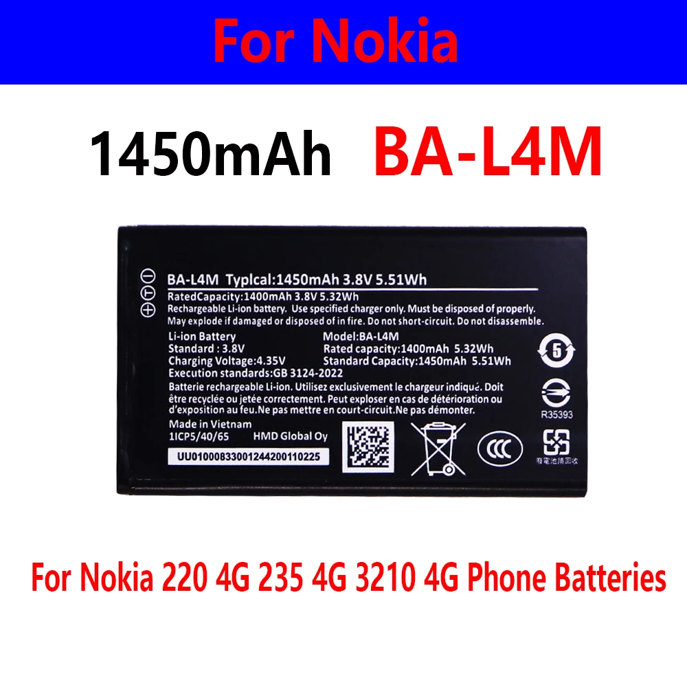 Hot sales 1450mAh 3.8V BA-L4M BA L4M BAL4M  For Nokia 220 4G 235 4G 3210 4G Rechargeable Phone Battery