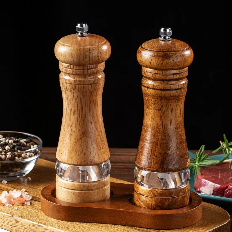 6 Inch Manual Pepper Grinder Rubber Wood Acrylic Ceramic Core Fresh Spice Mill Seasoning Bottle Kitchen Gadget Decor Gift