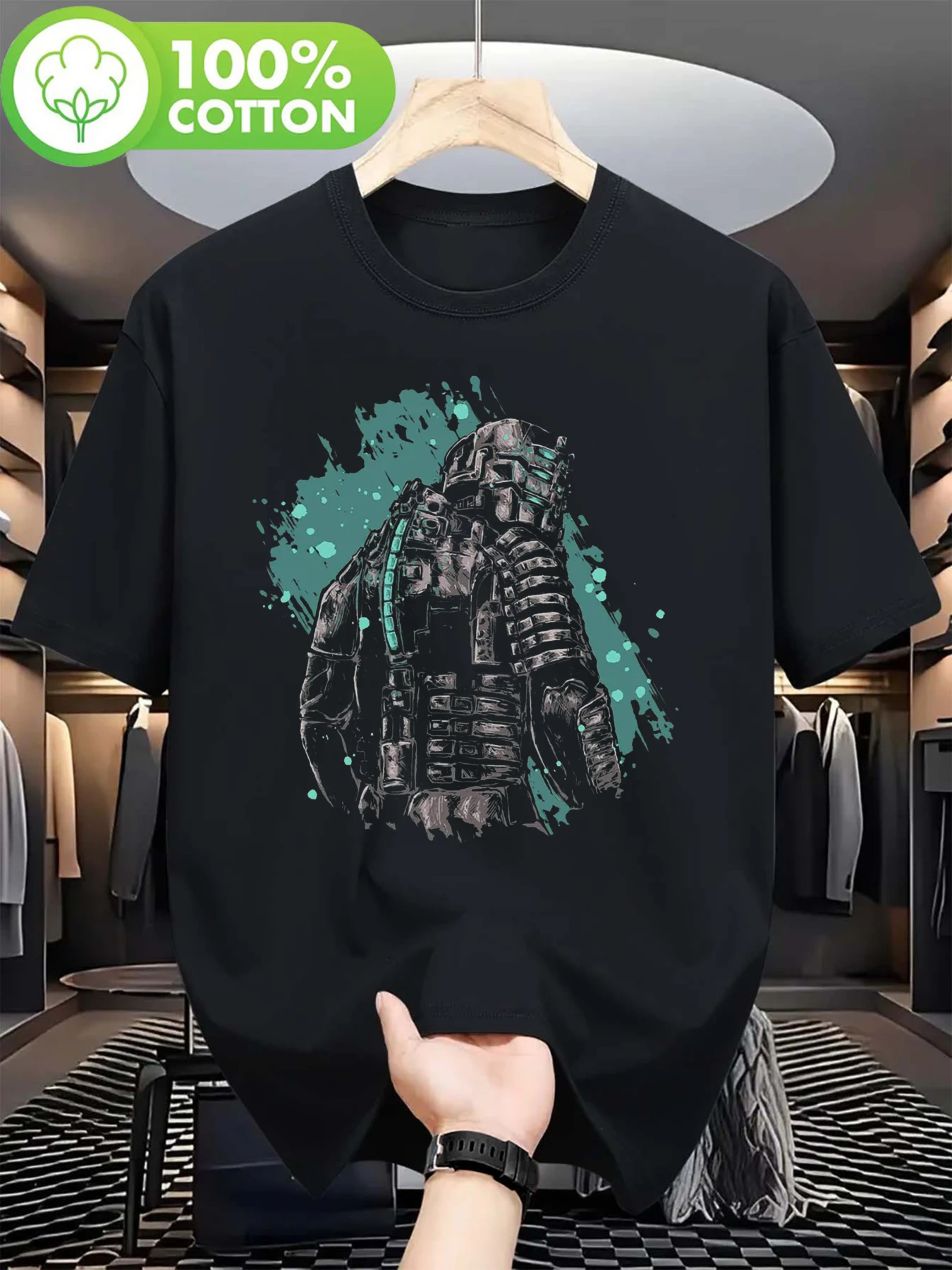 Dead Space Player T-shirt - Casual Wear, Year-round Attire, Artistic Spotted Pattern Short Sleeved Shirt