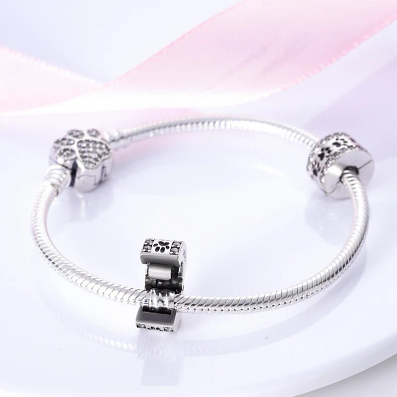 

925 Sterling Silver Melon Seal Inlay Fixing Clip Charms Fit Bead 3mm Original Bracelet DIY Women Birthday Party Jewelry Gifts