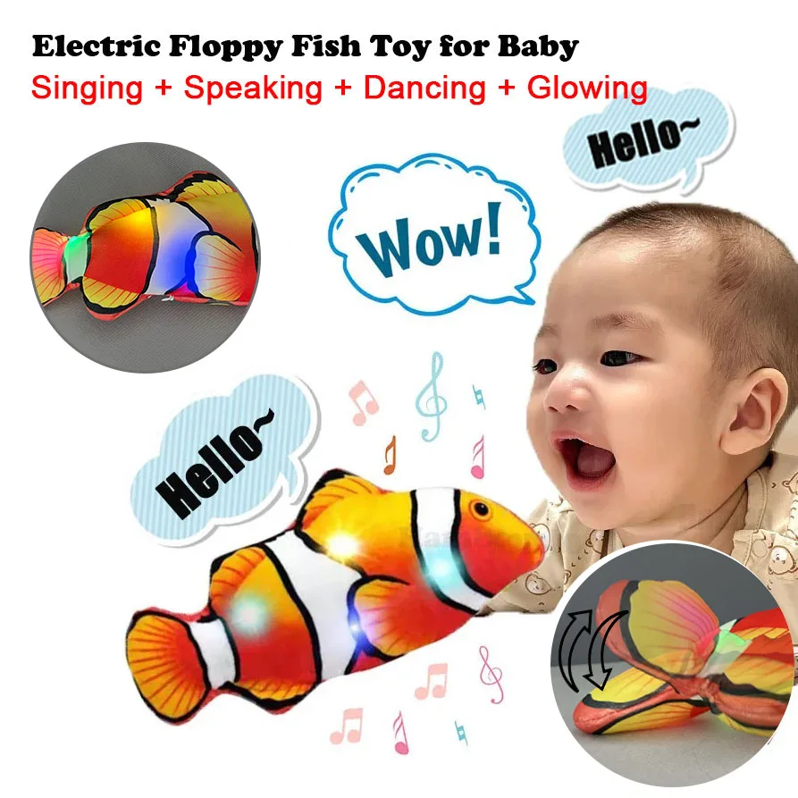 

Electric Dancing Fish for Baby Repeat Speaking Sing English Songs Glowing in Dark Swing Tapping Fish Tail Moving Fish Toy