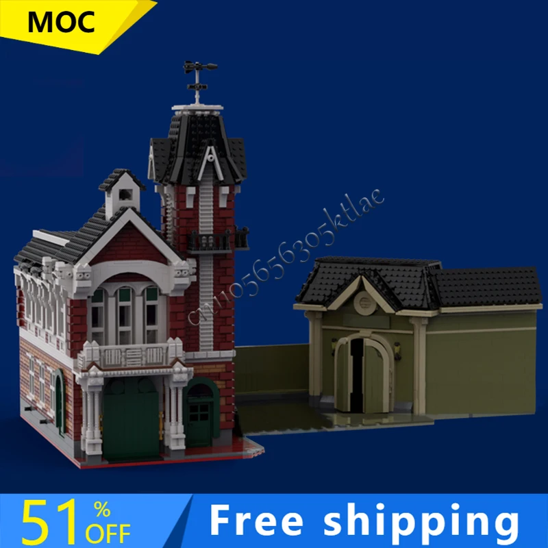 

5172 детали MOC Городские улицы: Модульный конструктор «Пожарная станция и гараж» Magic Kingdom, развивающая сборная игрушка для детей, подарок