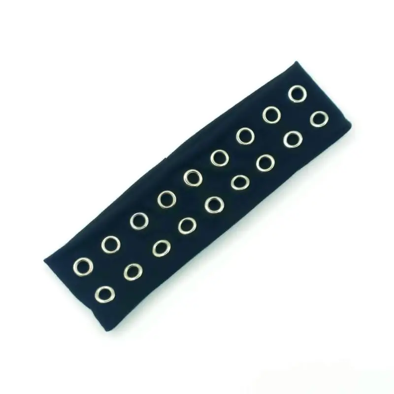 39BD Punk Elastic Headbands Hollowed Eyelets Wide Hairband For Hiphop Party Headwear
