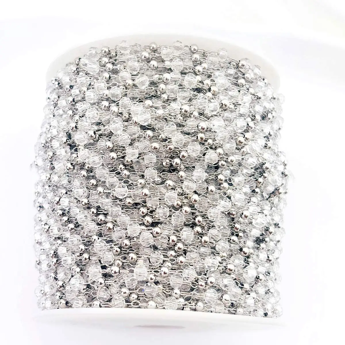 5M Stainless Steel Link Chain Faceted Glass Crystal Beads 4mm DIY Bracelet Necklace Jewelry Decoration Crafts Garment Supplies