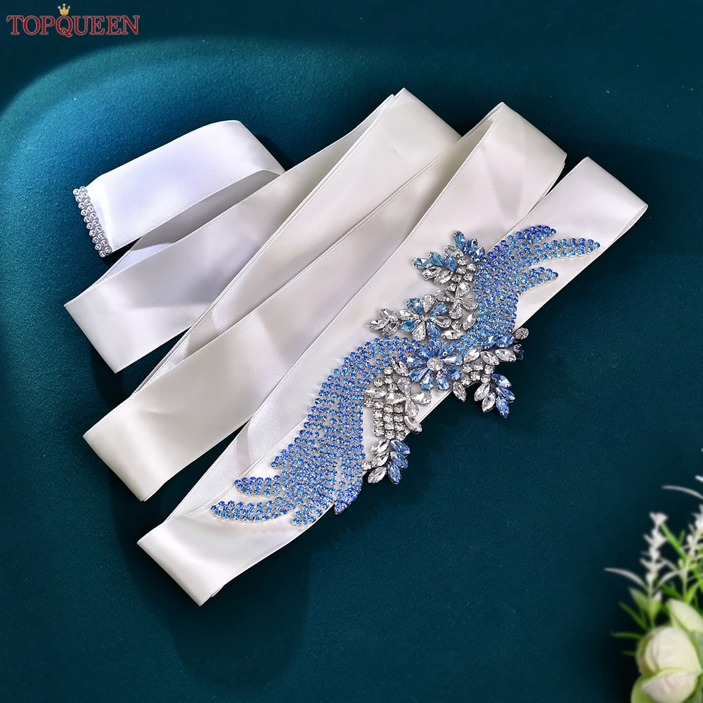 TOPQUEEN Bridal Wedding Belt Affordable Decorative Ribbon Rhinestone Sash Women's Accessories Maternity Plus Size Belt S273