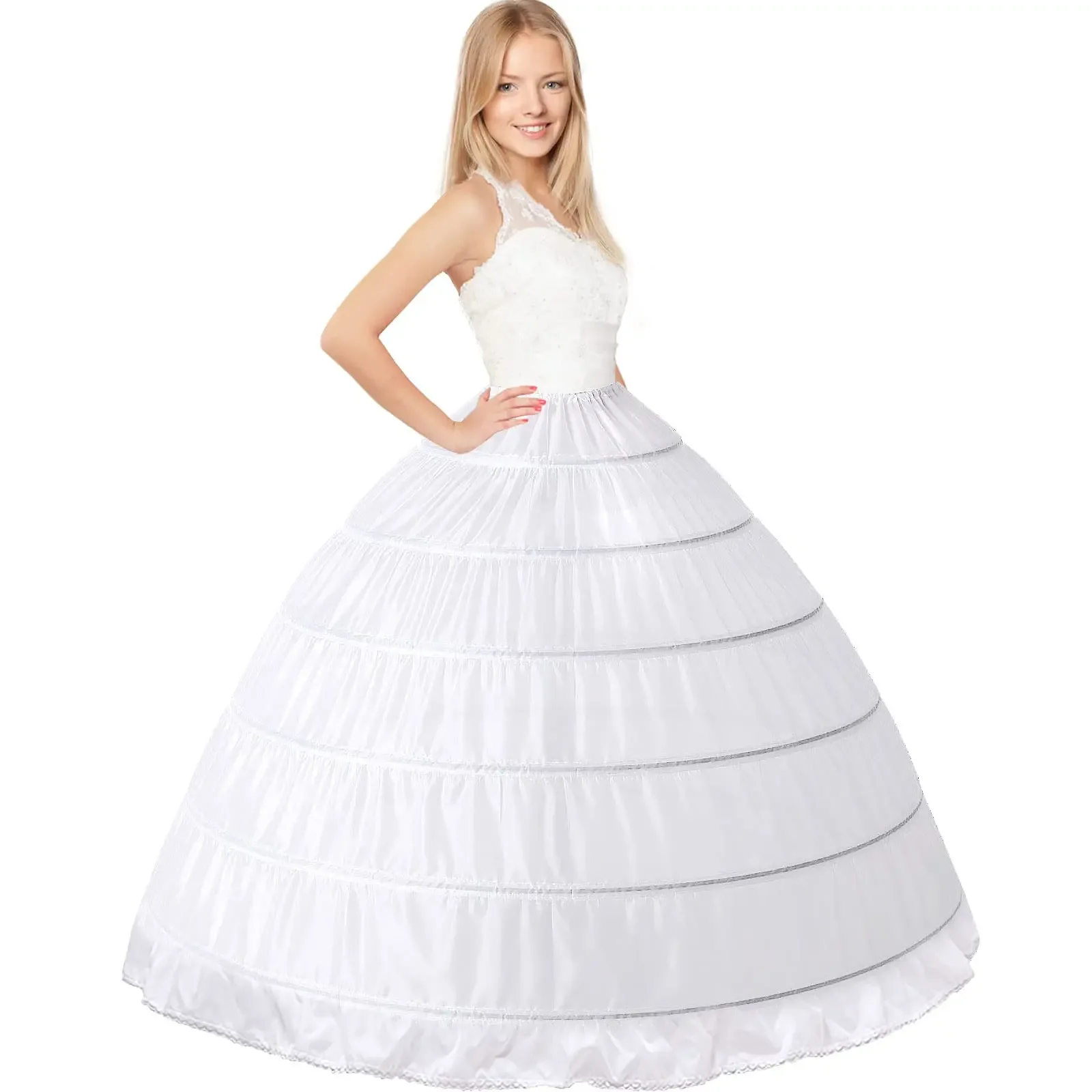 Underskirt Slip Crinoline para mulheres, saia completa, 6 Hoop, vestidos de casamento, 2026