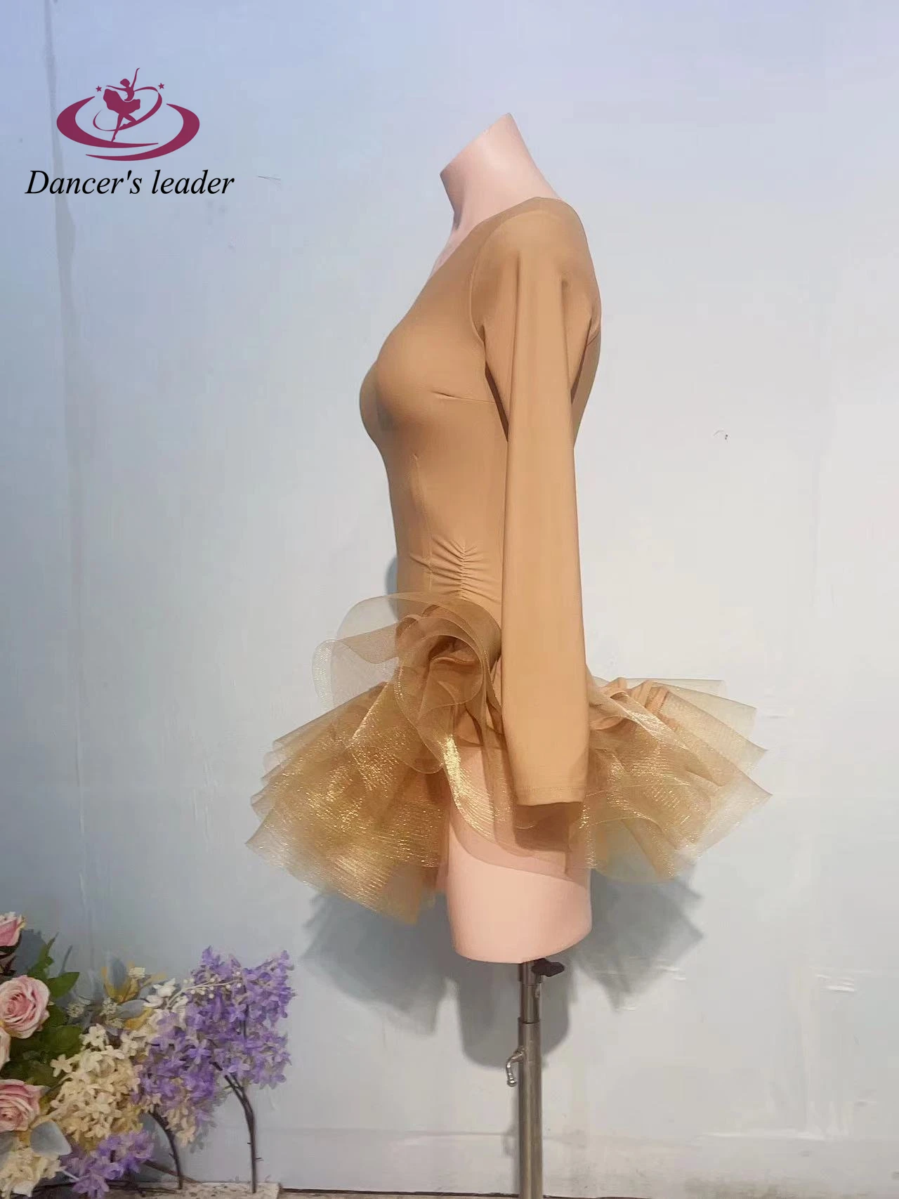 

Latin Dance International Stage Women's High-end Custom Simple Solid Color Mesh Skirt Swing Samba Performance Costume Dress