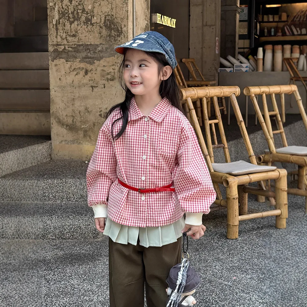 Children Shirt for Spring Autumn 2025 New Japanese and Korean Retro Long Sleeved Shirt for Boys and Girls