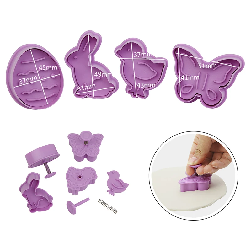 1 Set Easter Egg Rabbit Chicken Shape Cookies Cutter Plastic Fondant Biscuit Mould Cake Mold Baking Tool Happy Easter Decoration