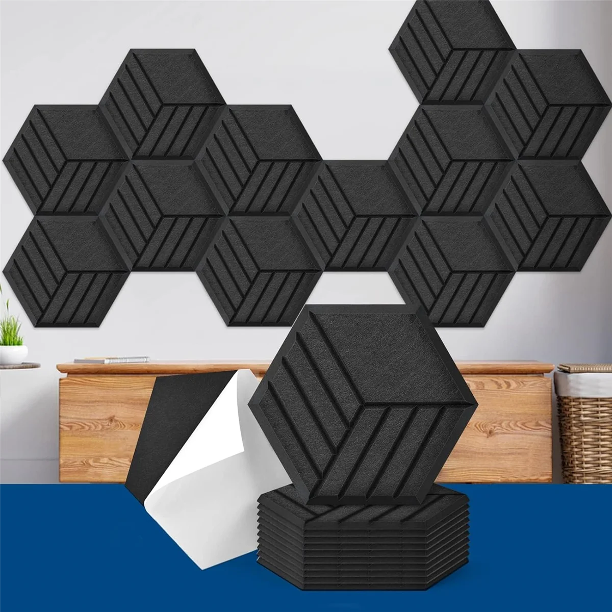 

Reliable-12 Pack Self Adhesive Acoustic Panels, 14 X 12 X 0.4Inch Soundproof Wall Panels, Sound Absorbing Panels, B-ABIQ