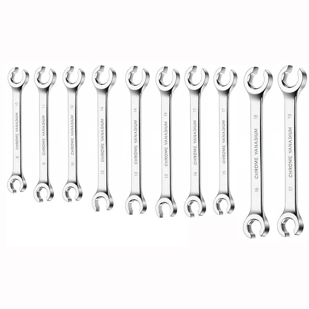 High Torque 8-19mm Mirror Finish Flare Nut Wrench Open Ring Double Head Spanner Brake Line Wrench for Car Repair
