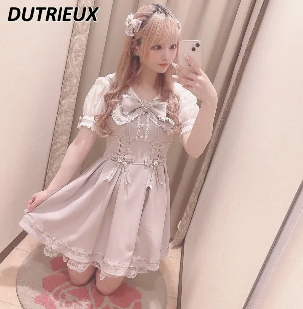 

Japanese Dress Sailor Collar Lapel Strap Mine Mass-Produced Girl Sweet Cute Kawaii Dress Lolita Student Summer Vestidos De Mujer