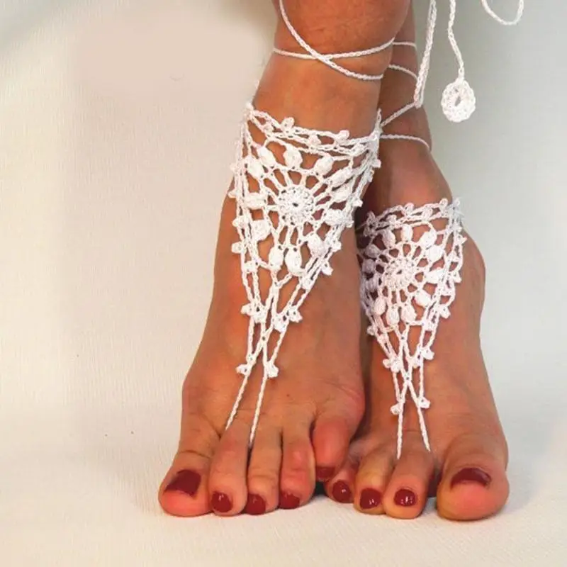 Crochet Barefoot Sandals Wedding Anklets Beach Anklets Shoes Ornament Ankle Bracelet Pretty Design Ladies Weaving Ankle Chain