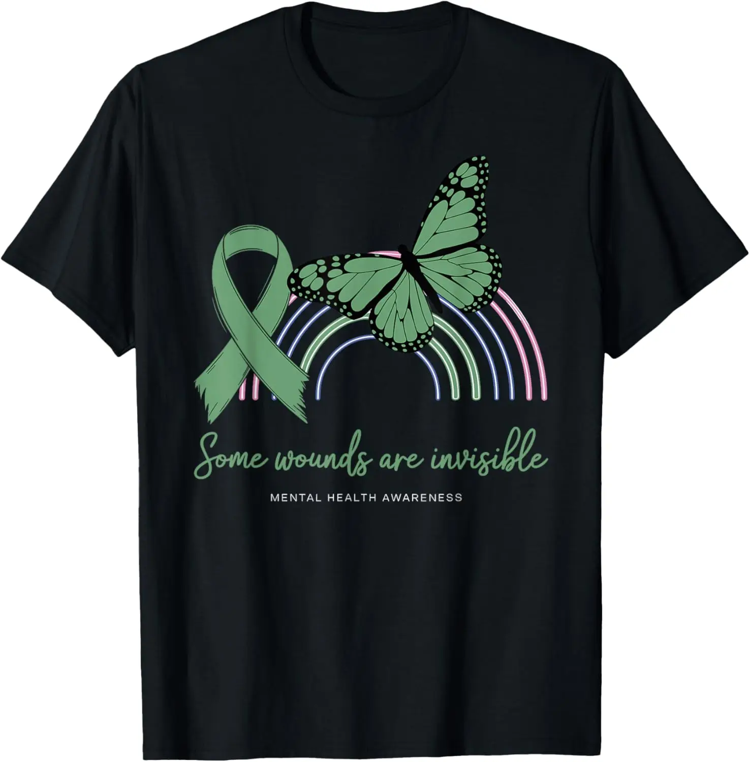 Some Wounds Are Invisible Mental Health Awareness T-Shirt 100% Cotton Trendy Y2K Short-Sleeve Tee – Soft, Quick-Drying, & Moisture-Wicking; Ideal for Sports or Casual Wear; Great Gift for Christmas or Halloween.
