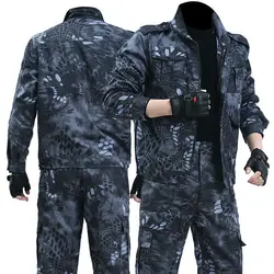 Outdoor Uniform Men's Soft Tracksuit Suit Black Python Pattern Wear-resistant Overalls Labor Insurance Cloth