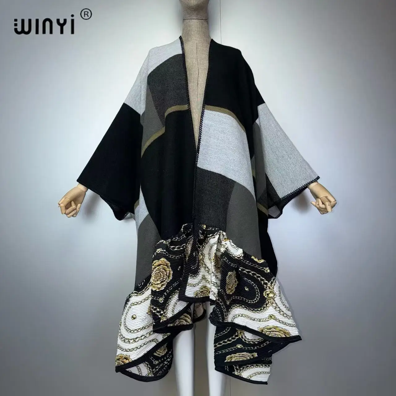 WINYI Women's Kimono Cardigan Warm Winter Coat Loose Dress Style African Abaya Cloak Fashionable Capes for Cold Weather