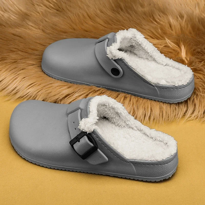 Waterproof Slipper Men\'s Slippers Couple Women Home Shoes Add Velvet Non-Slip Wear-resistant Indoor Unisex Soft and Comfortable