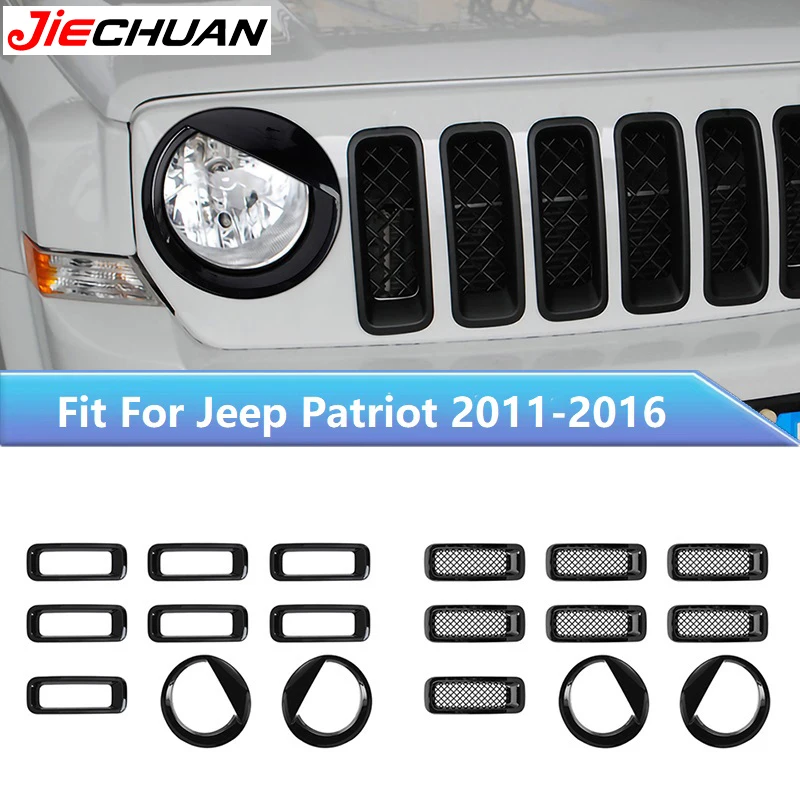

JIECHUAN ABS Front Bird Headlight Decoration Ring/Grille Decoration Mesh Cover For Jeep Patriot 2011-2016 Exterior Accessories