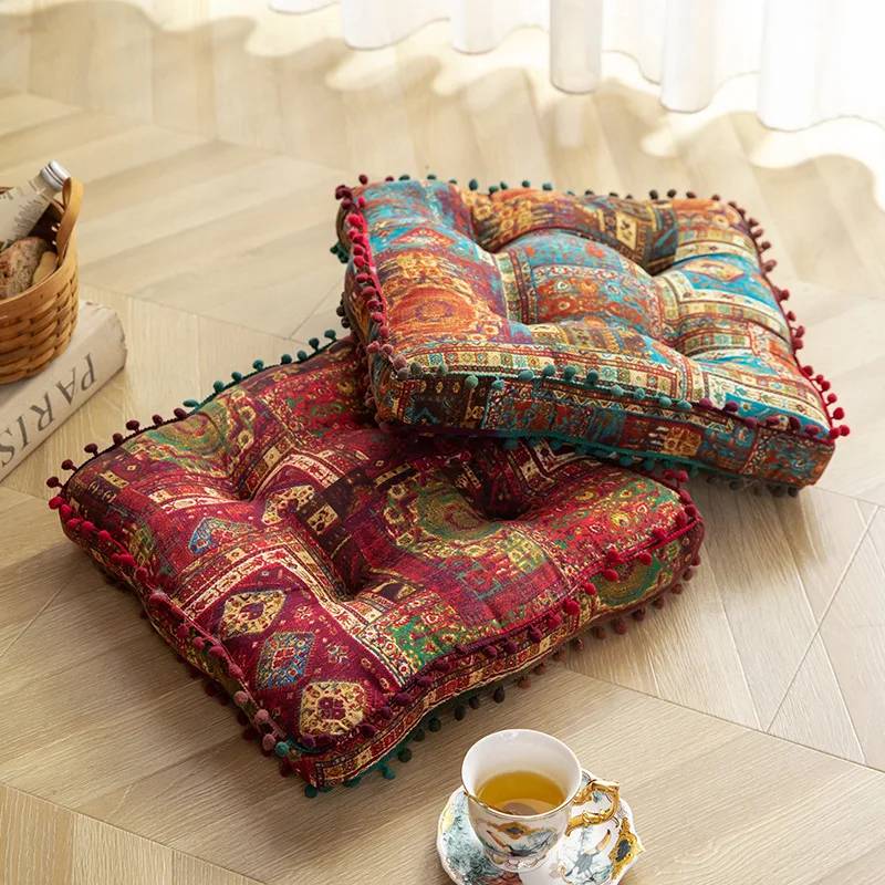 Ethnic Style Square Seat Cushion Household Bedroom Balcony Collapsed Rice Floor Cushion Thickened Bay Window Windowsill Cushion