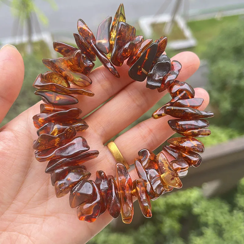 Irregular Amber Bracelet 100% Genuine Gift Unique Handmade Unisex Natural Baltic Real Floral Amber Healing Diy Jewelry Supplier