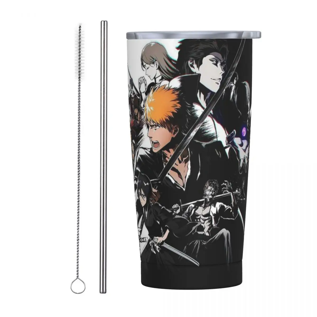 Ichigo Kurosaki BleachῸ Anime Stainless Steel Tumbler Vacuum Insulated Mug Thermal Cold Cup Straw With Lid 20oz
