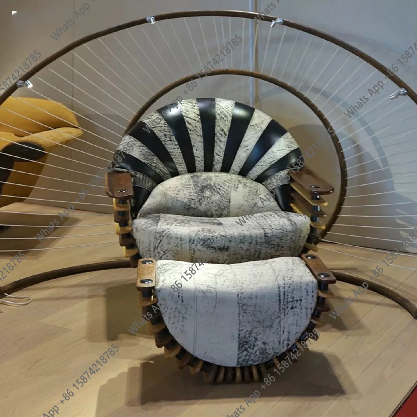 French antique single sofa retro living room casual black and white striped tropical light solid wood armchair