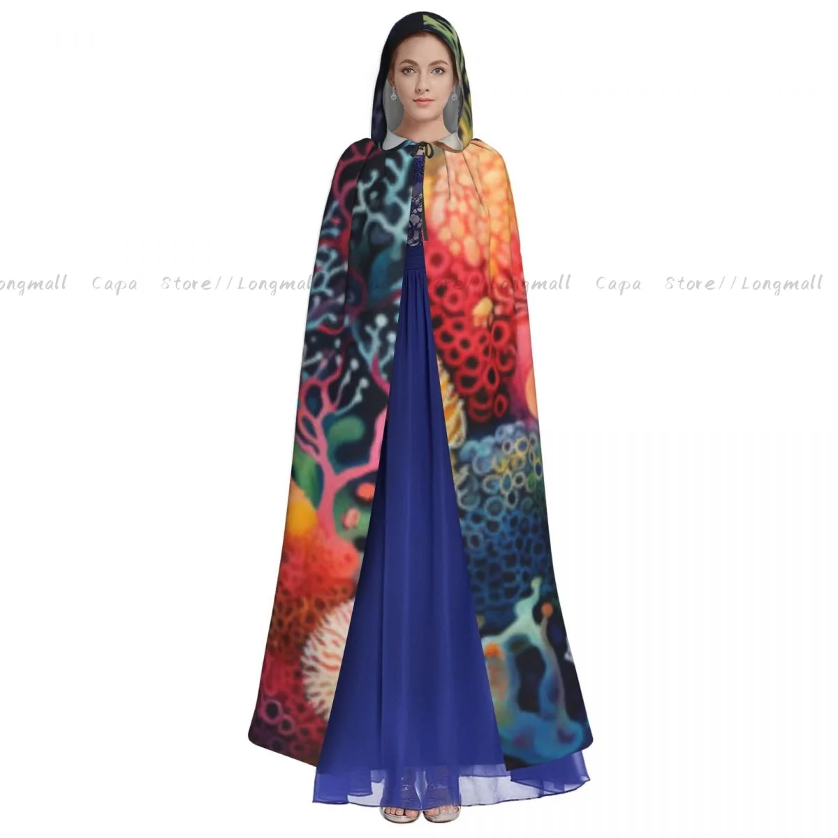 Swirling Depths Glimpse Coral Reef Hooded Cloak Coat Halloween Cosplay Costume Vampire Devil Wizard Cape Gown Party