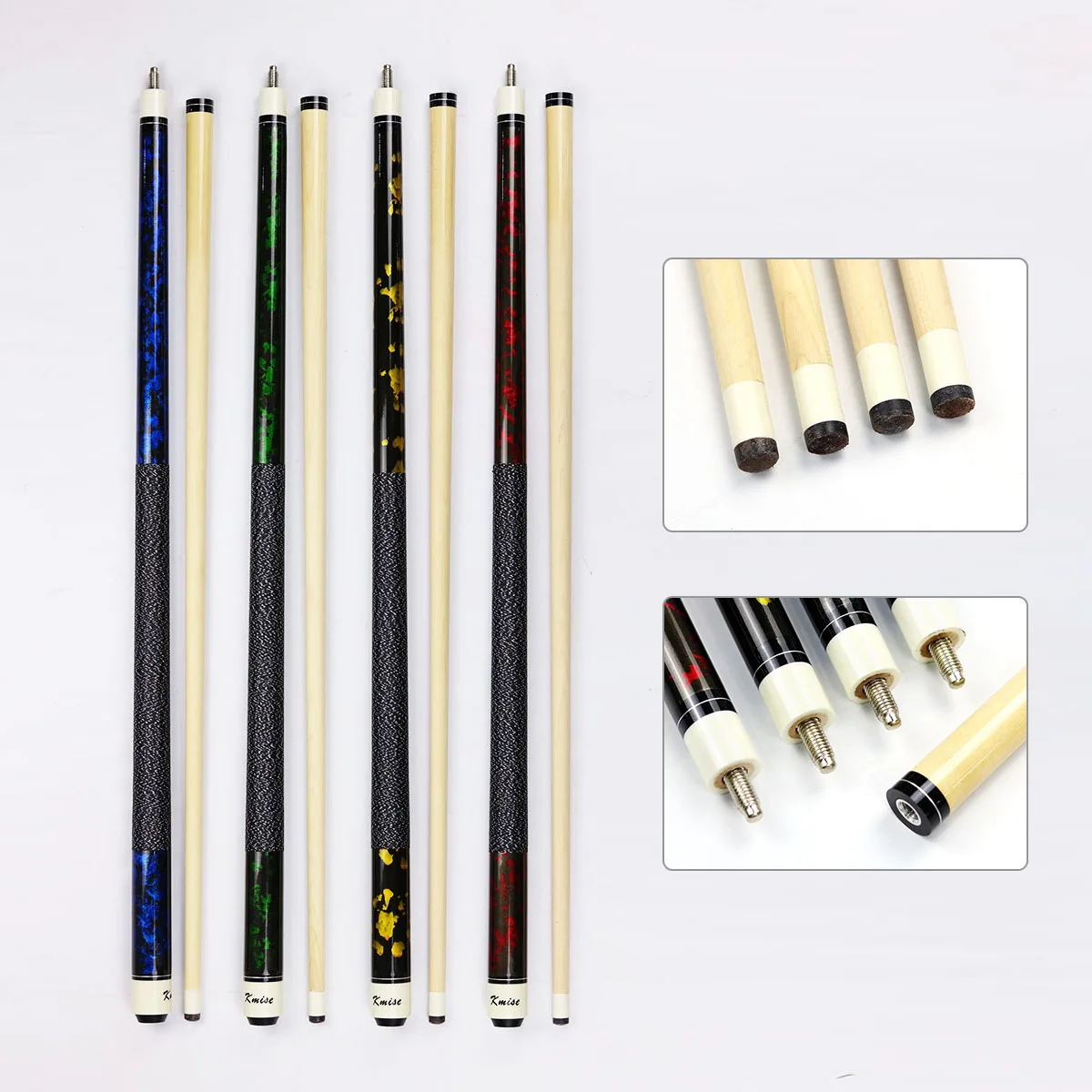 

Good Entry-level Training Billiard 1/2 Split Pool Cue with Maple Shaft Wrapped Grip Pig Skin Tip Multi-color Splash Print Butt