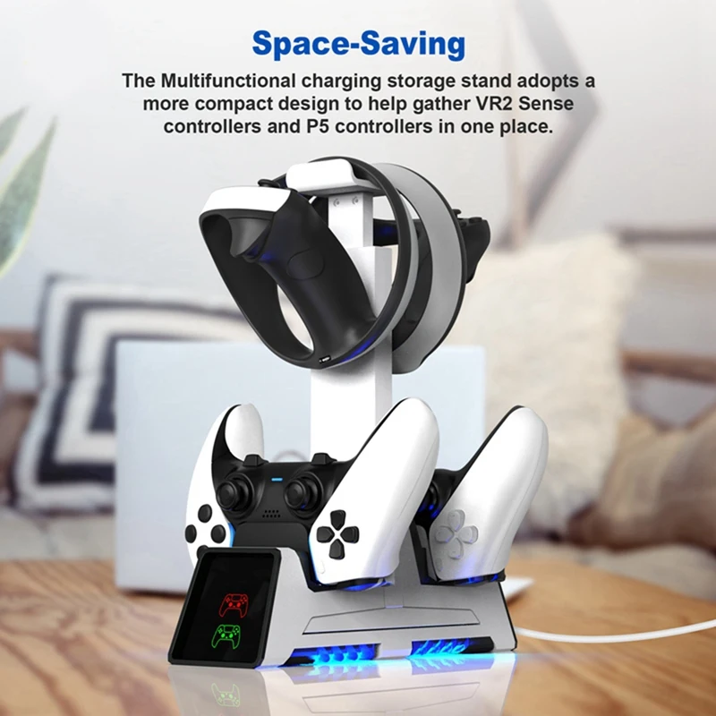 Portable Charging Stand For PS5 VR2 Magnetic Absorption For Handle Seat With Light Can Store Glasses Headset