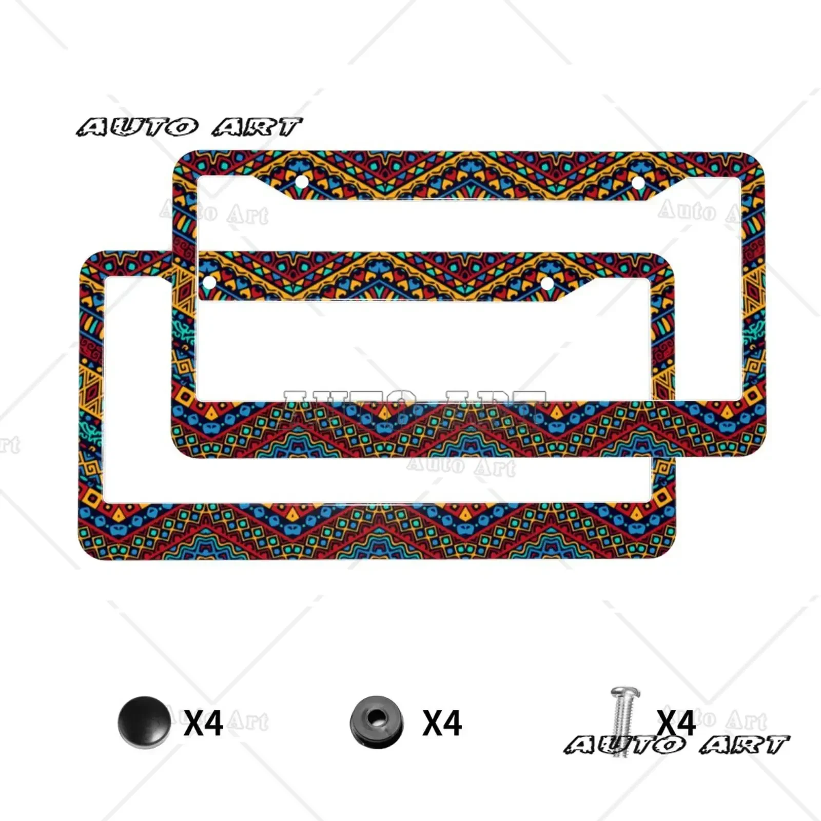 Boho African Ethnic Tribal Stripe Pattern License Plate Frames Car Tags Aluminum Metal License Plate Covers License