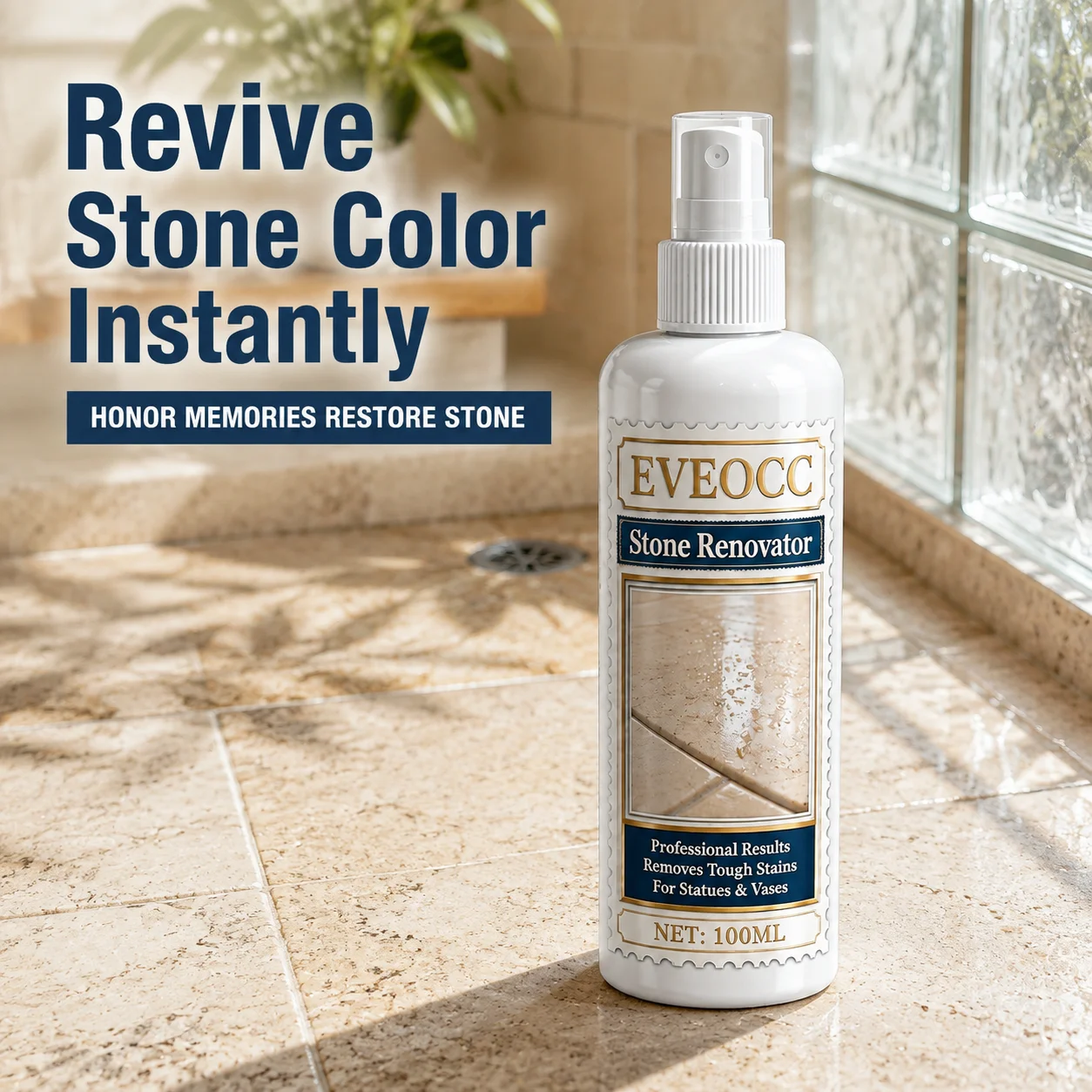 EVEOCC Stone Surface Renovator Spray, Multi‑Purpose Tough Stain Cleaner Restorer for Stone Statue Vase Decor