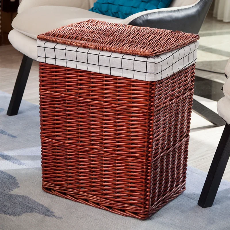 Cesta De Lavanderia Tecida Rattan Com Tampa, Grande Capacidade, Cesta De Roupas De Videira, Armazenamento Simples