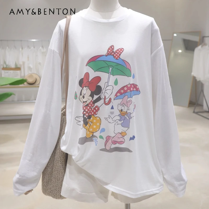 

Thin Breathable Age-reducing Cartoon Tshirts 2025 Summer Loose And Thin Cotton Long-sleeved Sunscreen T-shirt Women's Y2k Tees