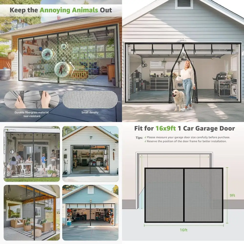 

Сверхмощный магнитный экран для гаража автомобиля 1-2, 16 x 9 футов, сетка из стекловолокна, защита от животных (черный)