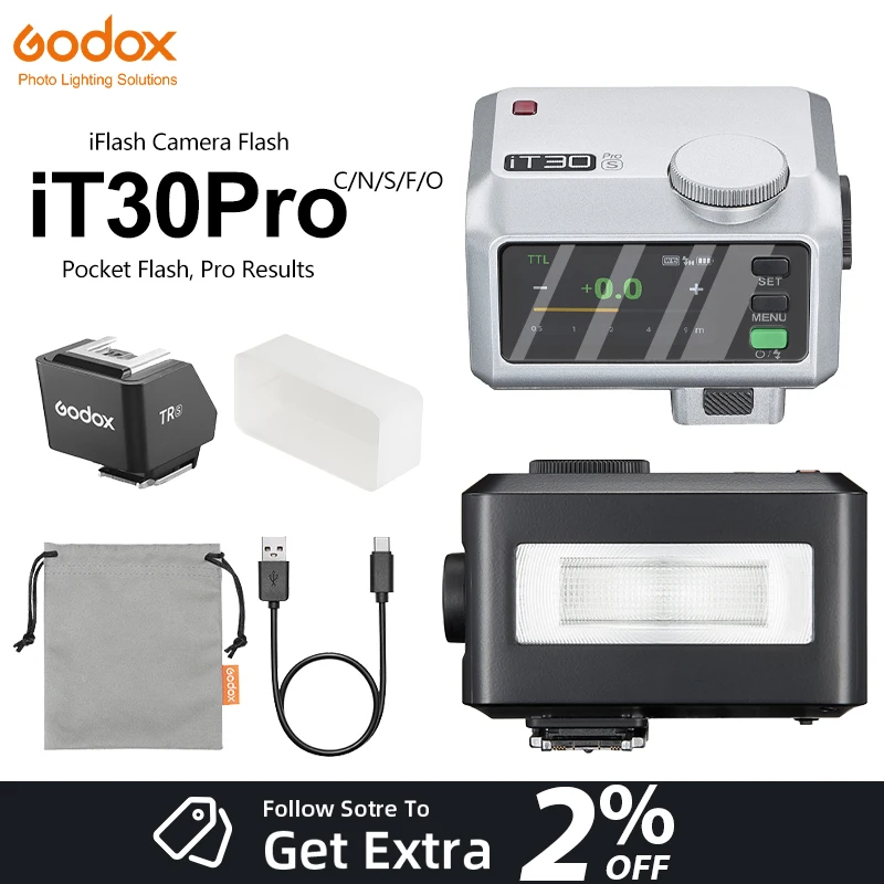 

Godox iT30 Pro Camera Flash With Glass Film TR Hot Shoe Riser 2.4G Wireless Pocket Flash Light TTL HSS For Sony Canon Nikon FUJI