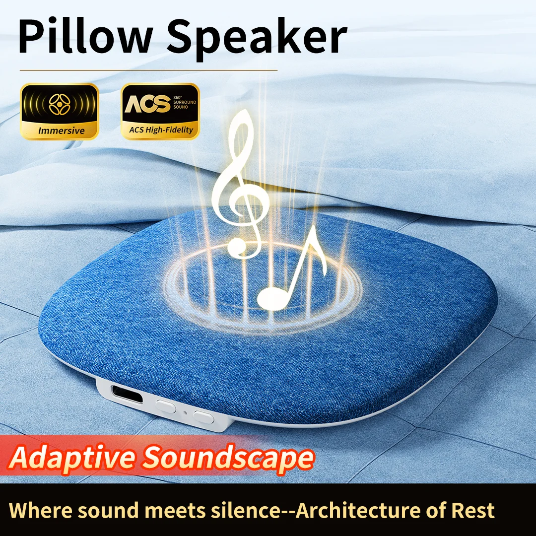 Riksoin Pillow Speaker for Sleeping, 100 White Noise + App, Ultra-Thin Flat Bluetooth, for Side Sleeper, Auto-Off Timer (Blue)
