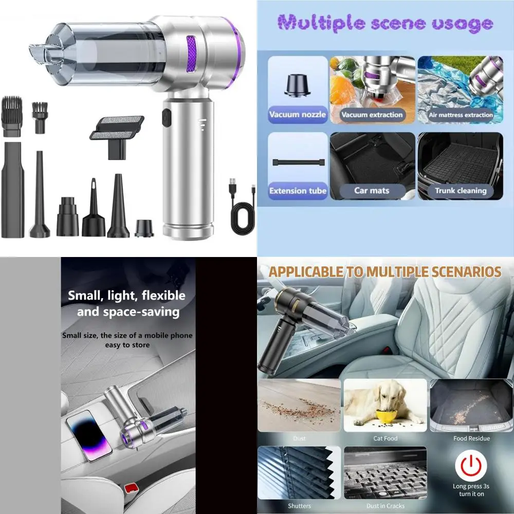 مكنسة كهربائية محمولة لسيارات الدفع الرباعي، تعرض الطاقة المتبقية، عنصر فلتر قابل للغسل وإعادة الاستخدام، أداة تنظيف السيارة متعددة الأغراض