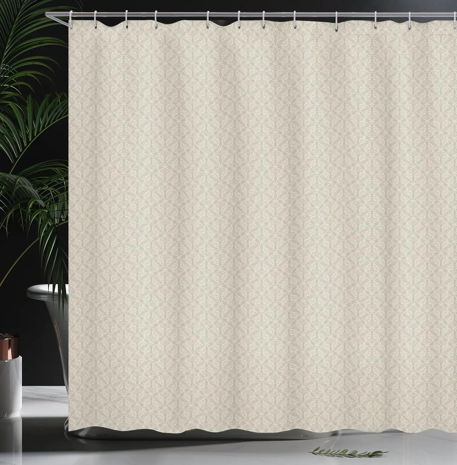 Beige Damask Pattern Shower Curtain Elegant Classic Design Bathroom Decor Linen180x200 - view 3