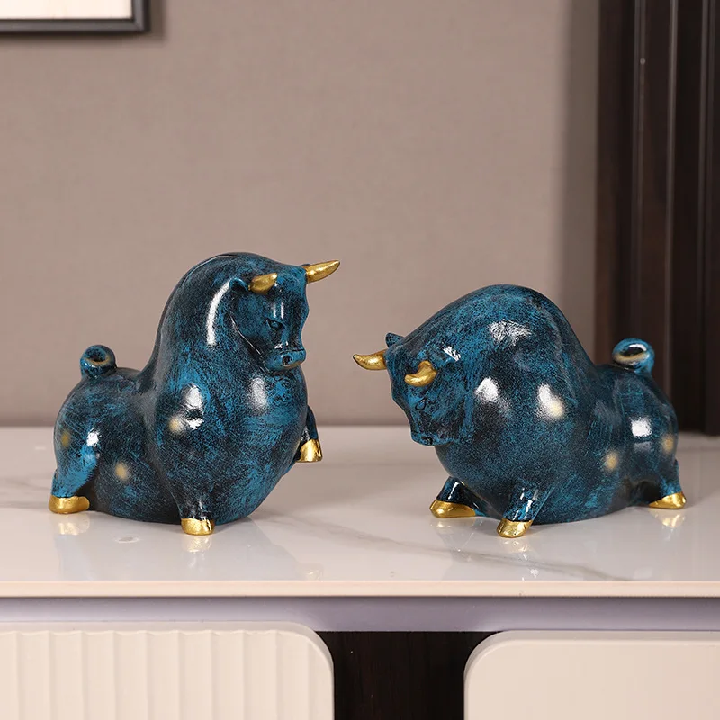 2PC/Set Raging Bull Resin Statues Home Decoration Accessories For Living Room Modern Desk Ornaments Figurine Collectible