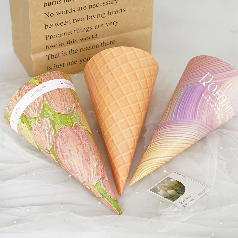 Flower Bouquet Wrapping Paper, Thickened Cardboard, Ice Cream Cone Handmade Craft Gift Packaging Materials, 10Pcs