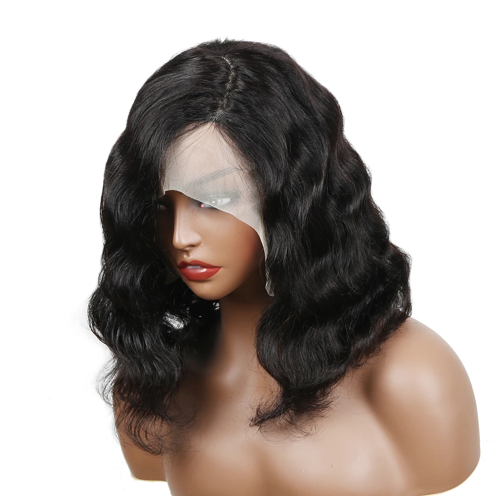 Body Wave Bob Wig 13x4 Transparent Lace Frontal Wig Brazilian Human Hair Wigs Virgin Remy Hair Side Part Lace Wig 180% Density