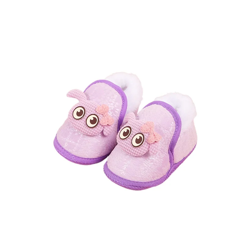 Baby Girls Plush Shoes Cute Cartoon Big Eye Warm Non-Slip First Walking Soft Sole Shoes