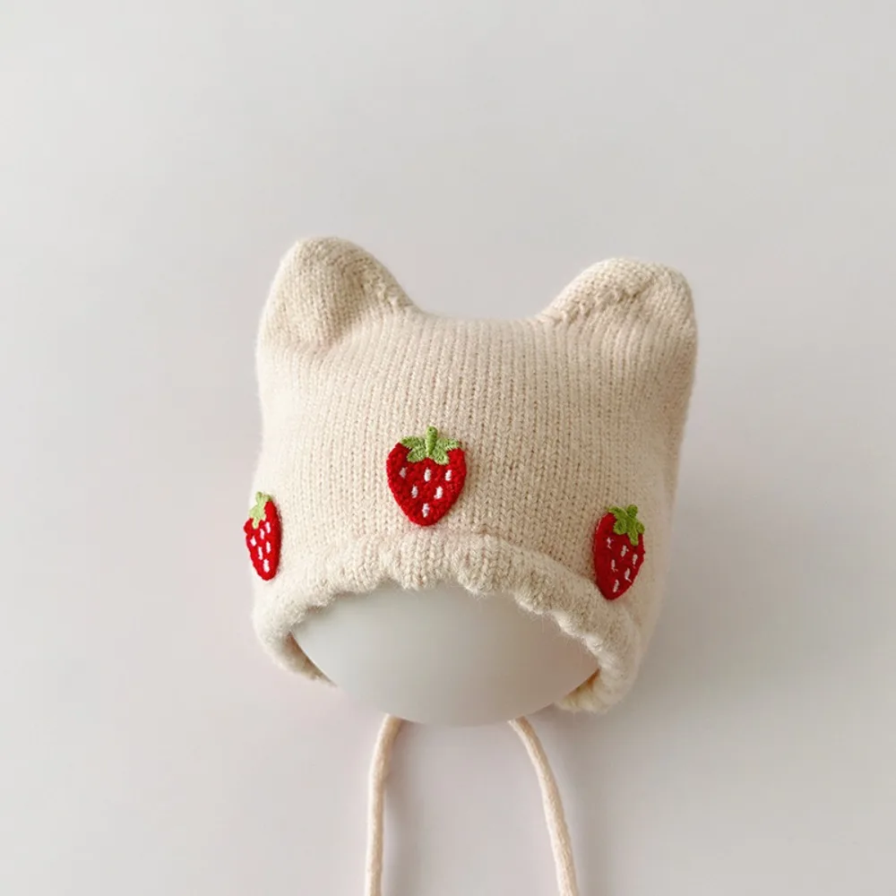 

Модная милая клубничная детская шапка, дышащая шапочка, детская вязаная шапка, защита ушей, ветрозащитная детская теплая шапка, зимняя