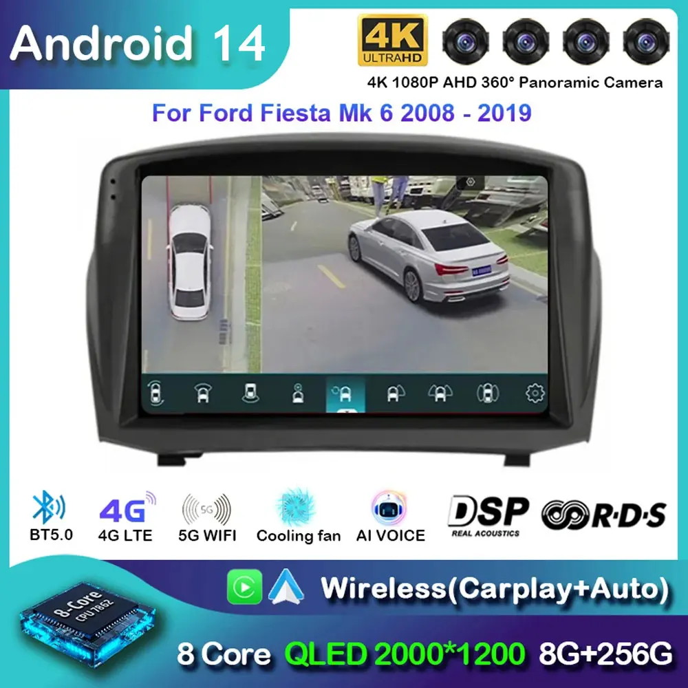 Car Radio Carplay Android 14 For Ford Fiesta Mk 6 2008-2019 Multimedia Video Player touch screen Auto stereo Navigation GPS