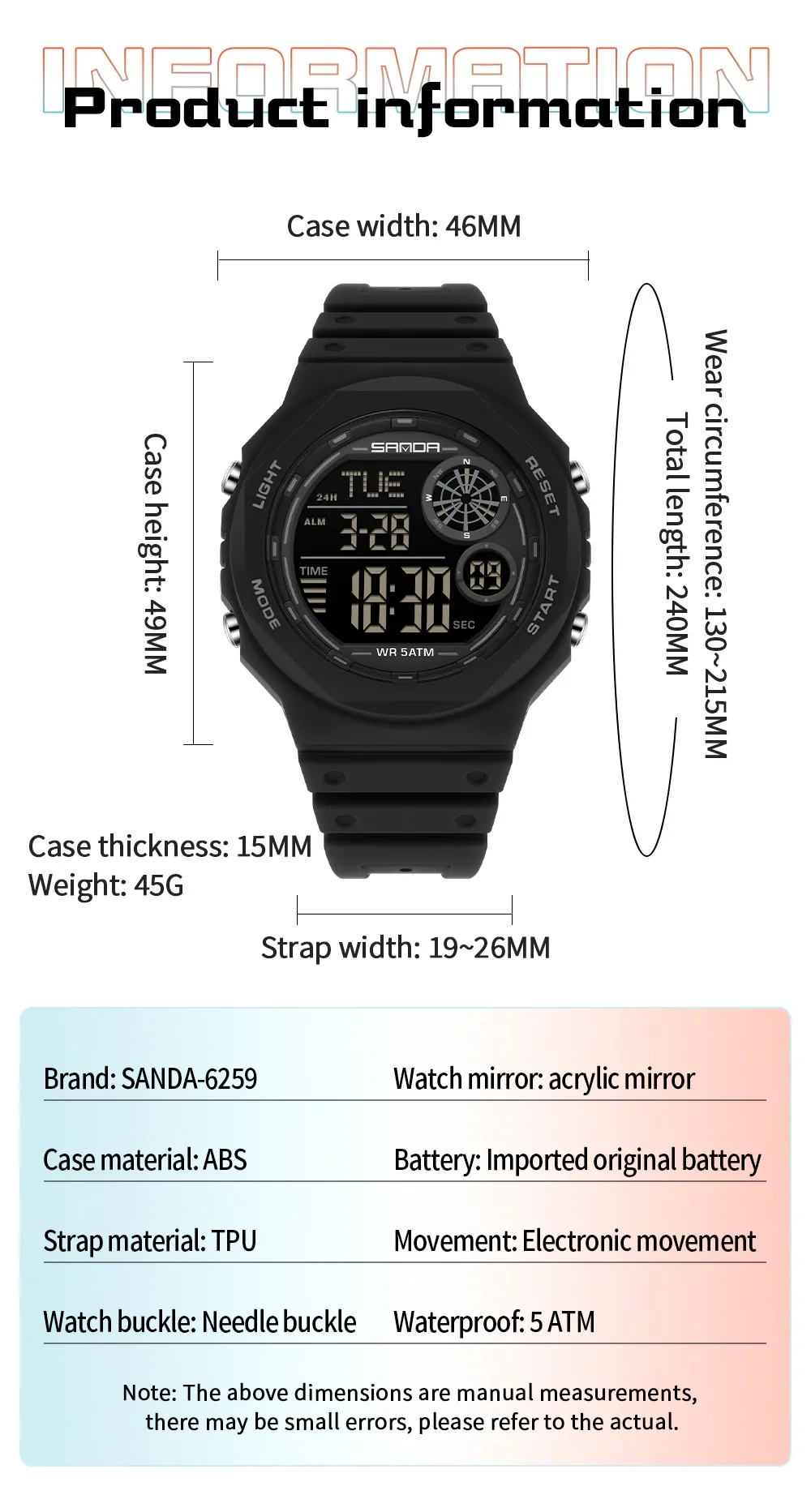 SANDA Nuovo 6259 Orologio elettronico digitale di lusso Conto alla rovescia Impermeabile LED Studente Orologio elettronico Sveglia Regalo 2025