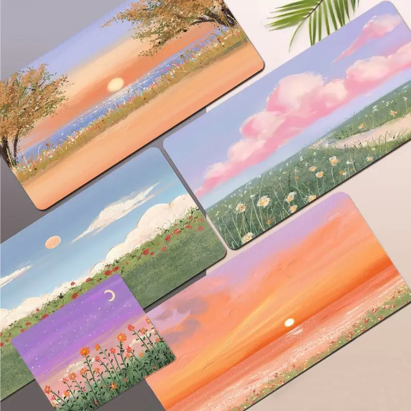 Cute Aesthetic Kawaii Oil Painting Mousepad New Rubber Mouse Durable Desktop Mousepad Size for Game Keyboard Pad for Gamer