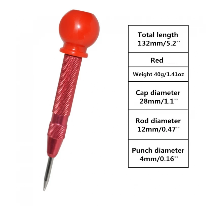 Automatic Center Punch Hole with Cap Adjustable Impact Spring Loaded Punch Wood Press Dent Marker Woodworking Tools Drill Bit